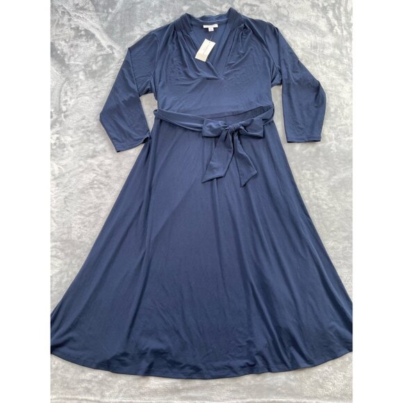 Charter Club Dresses & Skirts - Charter Club Dress Womens Plus 1X Navy Jersey Knit Tie Belt V-neck Travel Casual